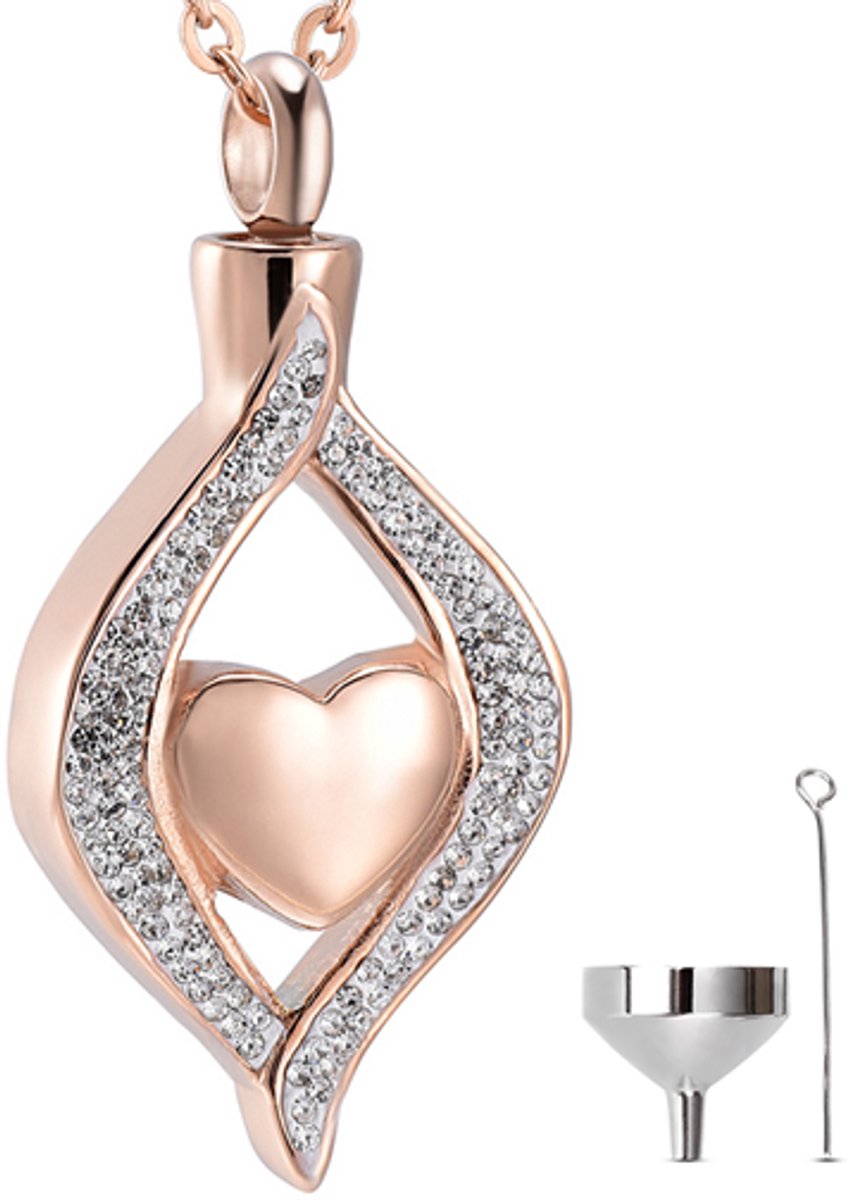 Luxe Ashanger - met Ketting (55 cm) - Voor As, Haren of Parfum - Assieraad - As Ketting - Gedenksieraad - Urn - As Hanger - Incl. As vuller en Opbergzakje - Diamond Rose