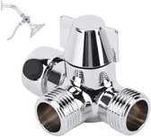 Omstelkraan - Chroom - Omsteller - 3-weg Omschakelventiel - Omsteller Doucheklepschakelaar - voor 1/2" Aansluiting op Kraan - Afsluitkraan - Douche-adapter - Geschikt voor Het Omleiden van de Badkamerpijp - Badkamer Accessoires