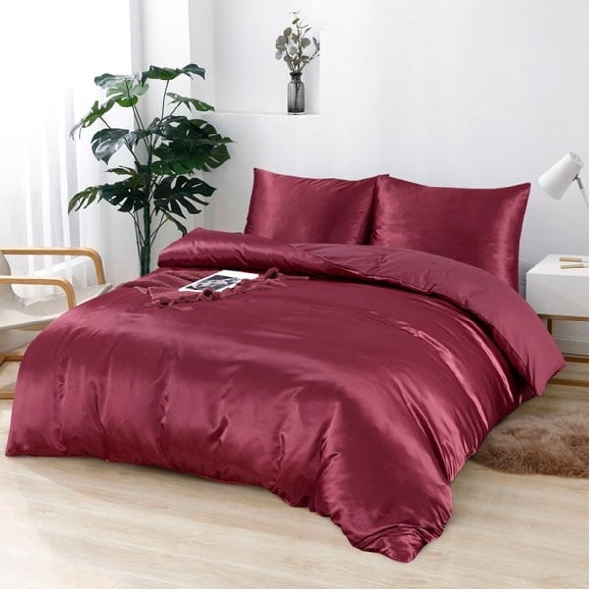 Beauty Silk Dekbedovertrek Satijn Burgundy 200x200/220 cm + 2 kussenslopen