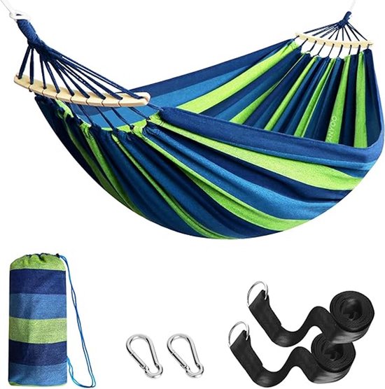 Anyoo Garden Hammock Durable Hammock with 40cm Curved Wooden Bar, Portable Comfortable Hammock with Strap Accessories, Carry Bag for Indoor Outdoor Patio Garden Beach