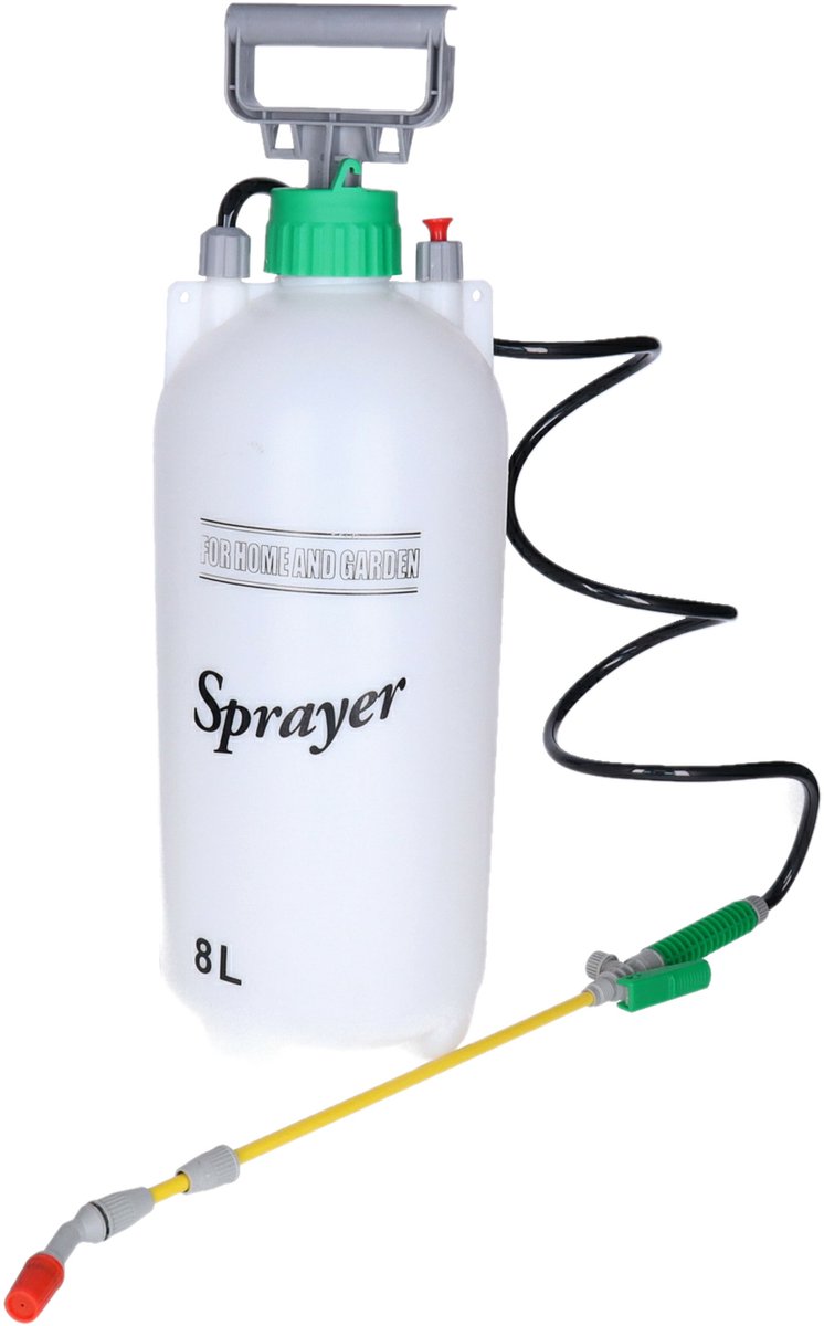 Drukspuit - 8 liter - met pomp - kunststof - wit/groen - plantenspuit/druksproeier - 18 x 18 x 56 cm