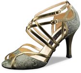 Nueva Epoca Penelope Dansschoenen Dames met Slangenprint - Argentijnse Tango, Salsa, Kizomba, Bachata, Latin - Professionele Danshakken - Leer - Suède Zool - Open Teen - Nueva Epoca - Olijfgroen - 34