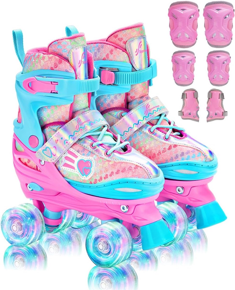 Verstelbare Rolschaatsen voor Kinderen met Oplichtende Wielen en Beschermende Uitrusting Blauw