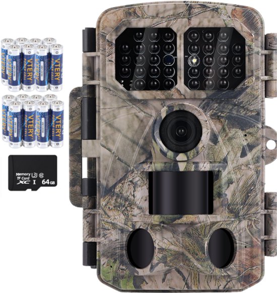 Professionele WildCamera met Nachtzicht – Wildcamera Voor Buiten – 4K & 48MP - Incl. Tripod - Incl. 64GB SD - Incl. 16 krachtige batterijen! - 2024 Model