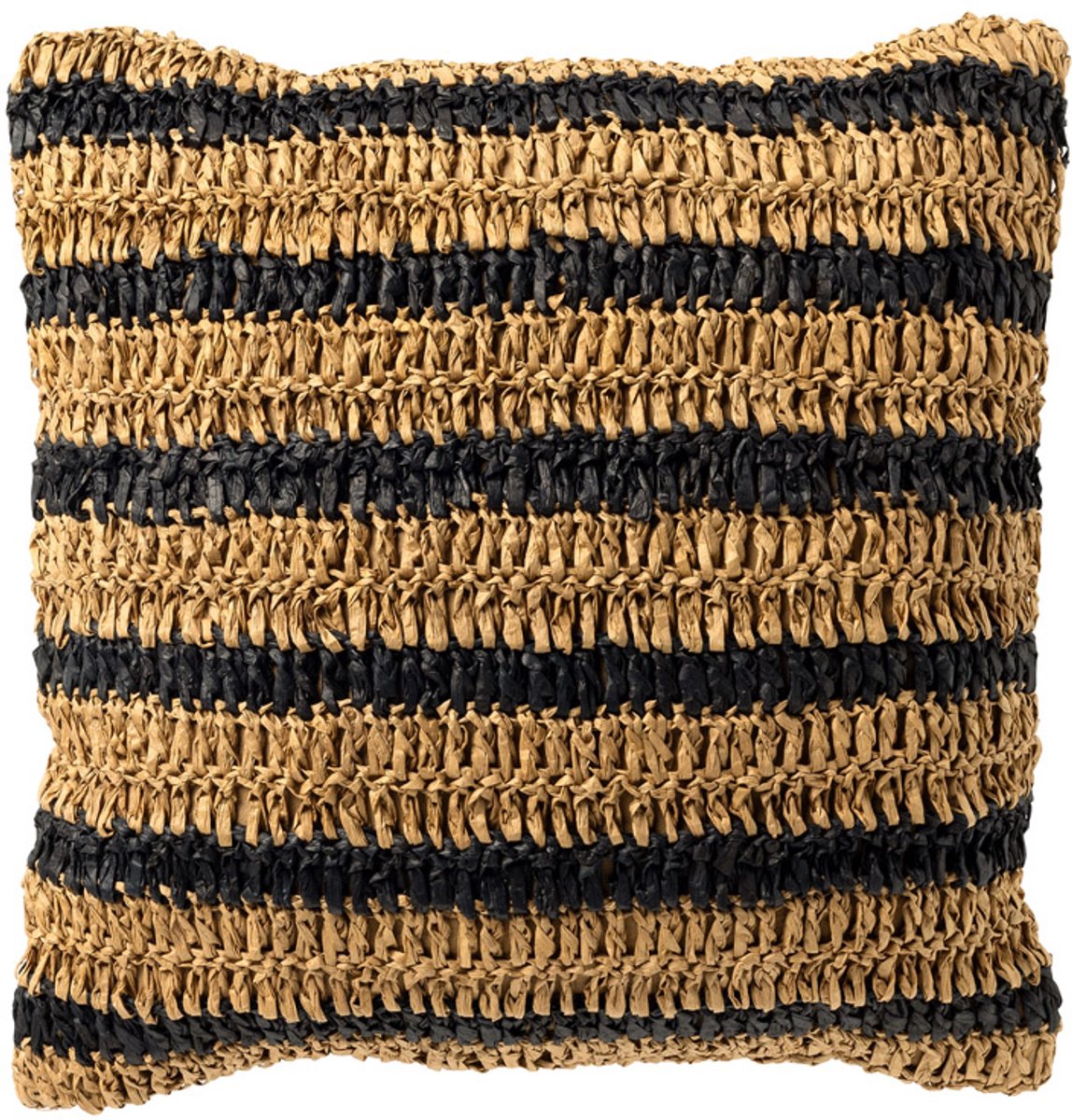Dutch Decor ANTONY - sierkussen 45x45 cm - strepen van raffia - Raven - zwart, bruin - Inclusief binnenkussen - Luxe kussens voor woonkamer & bank