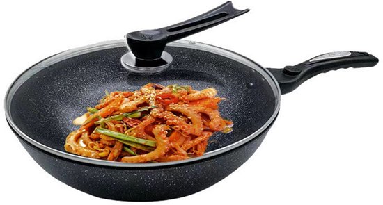 Alora Wokpan - 32 cm - Glazen Deksel - Spatel - Wok - PFAS Vrij - Wokken - Geschikt voor alle hittebronnen
