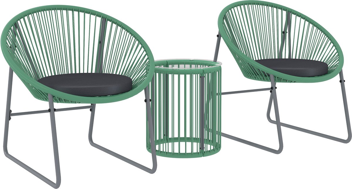 3-delige Tuinmeubelset Bistroset Kunststof-Rattan met Glazen Tafelblad - Groen