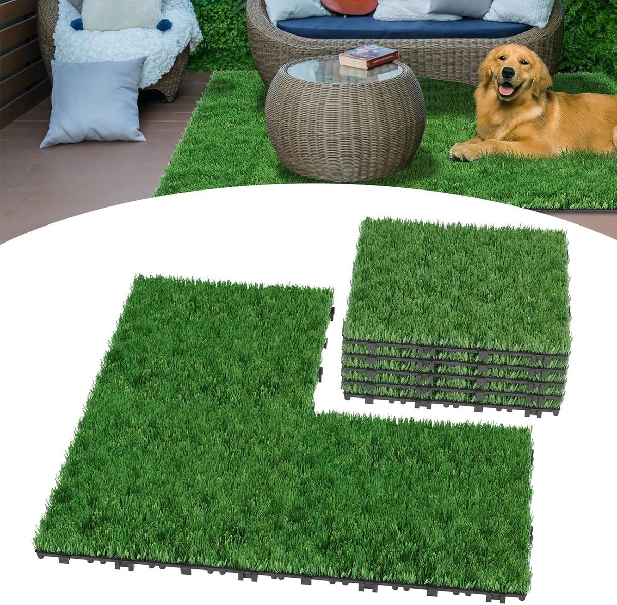 Aufun 11 stuks kunstgras kliktegels 30x30 cm, grasmat gazontapijt opgerold kunstgras miniatuur huisdecoratie kunstgras gras tuindecoratie voor tuin, poppenhuis, gras voor knutselen