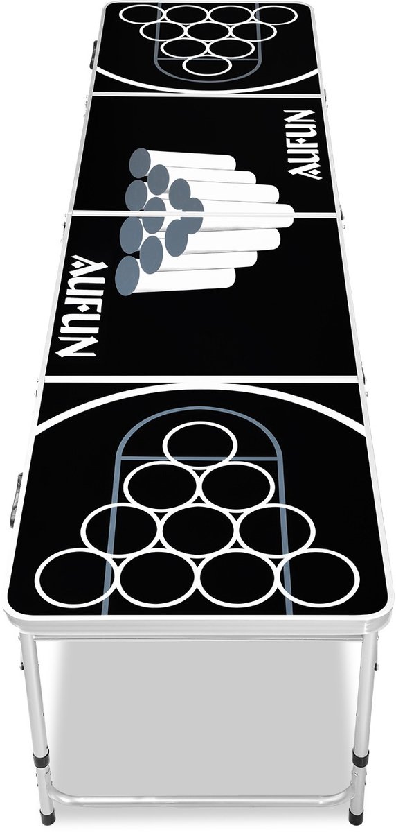 Aufun Beer Pong Tafel Set – Inklapbare en in hoogte verstelbare tafel voor volwassenen, met 6 ballen & 100 bekers, Opvouwbare biertafel van aluminium & MDF, Klassiek partyspel in zwart