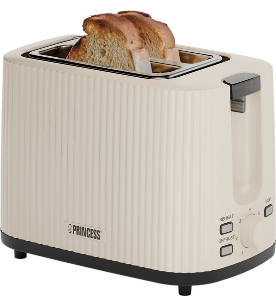 Princess Broodrooster Wave 142337 - Moederdag cadeautje - Beige - Retro - Compact - 7 Instelbare standen - 930 Watt