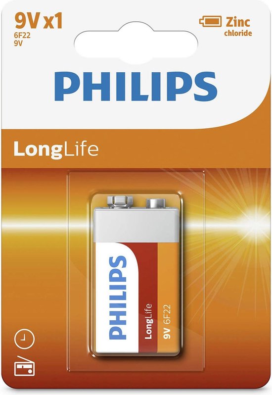 9V LongLife batterij Philips