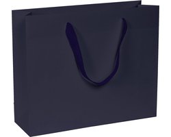 Papieren Tassen Donkerblauw - 30+12x26 cm - A4+ liggend - Luxe lintjes - Blauw - Luxe Cadeautasjes - 20 Stuks