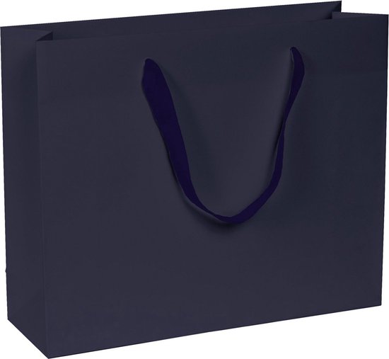 Papieren Tassen Donkerblauw - 30+12x26 cm - A4+ liggend - Luxe lintjes - Blauw - Luxe Cadeautasjes - 20 Stuks