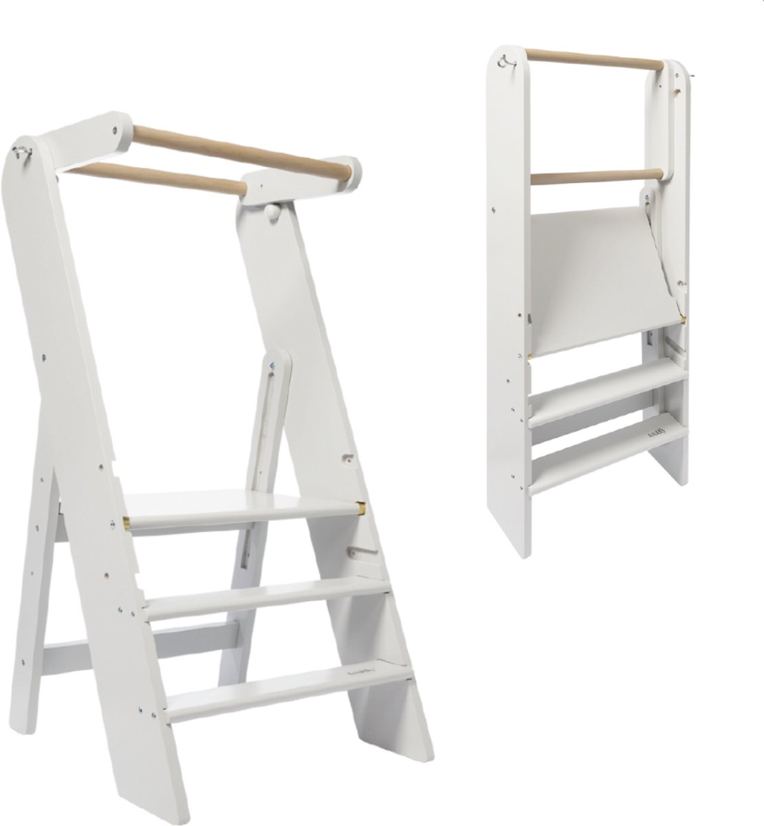 Toadly® Leertoren Maese - Houten Opstapje voor Kinderen - Leertoren Opbouwbaar - Veilig & Duurzaam - Wit