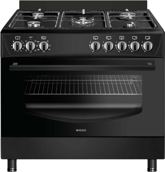 Wiggo WO-E905R(BB) - Serie 5 - 90 cm - 5 kookzones - Gasfornuis - Zwart
