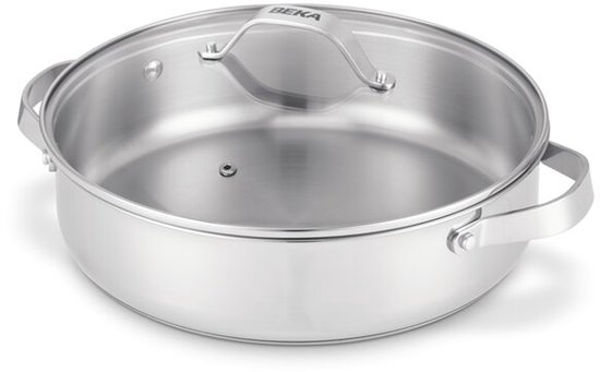 Sauteuse Beka Cicla - Poêle à snack Ø 28cm - avec couvercle en verre - Acier inoxydable recyclé - Sans PFAS - 2 poignées robustes - Compatible induction et lave-vaisselle