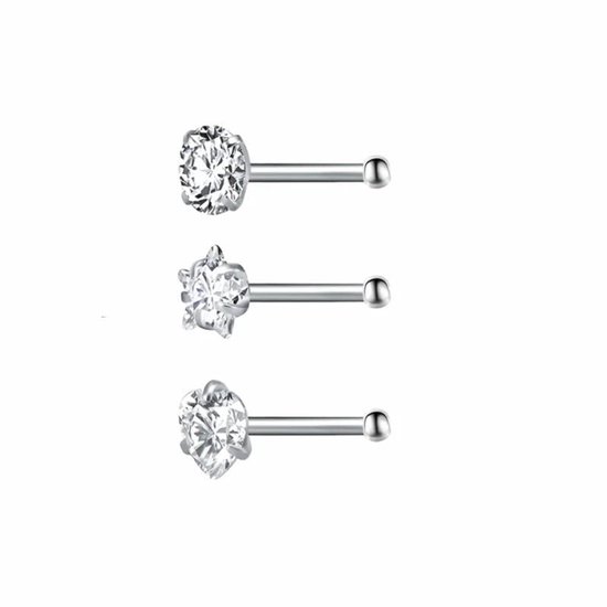 Aramat Jewels-Neuspiercing-Glanzende Stalen Neuspiercing met steentje zilverkleur--Hart--