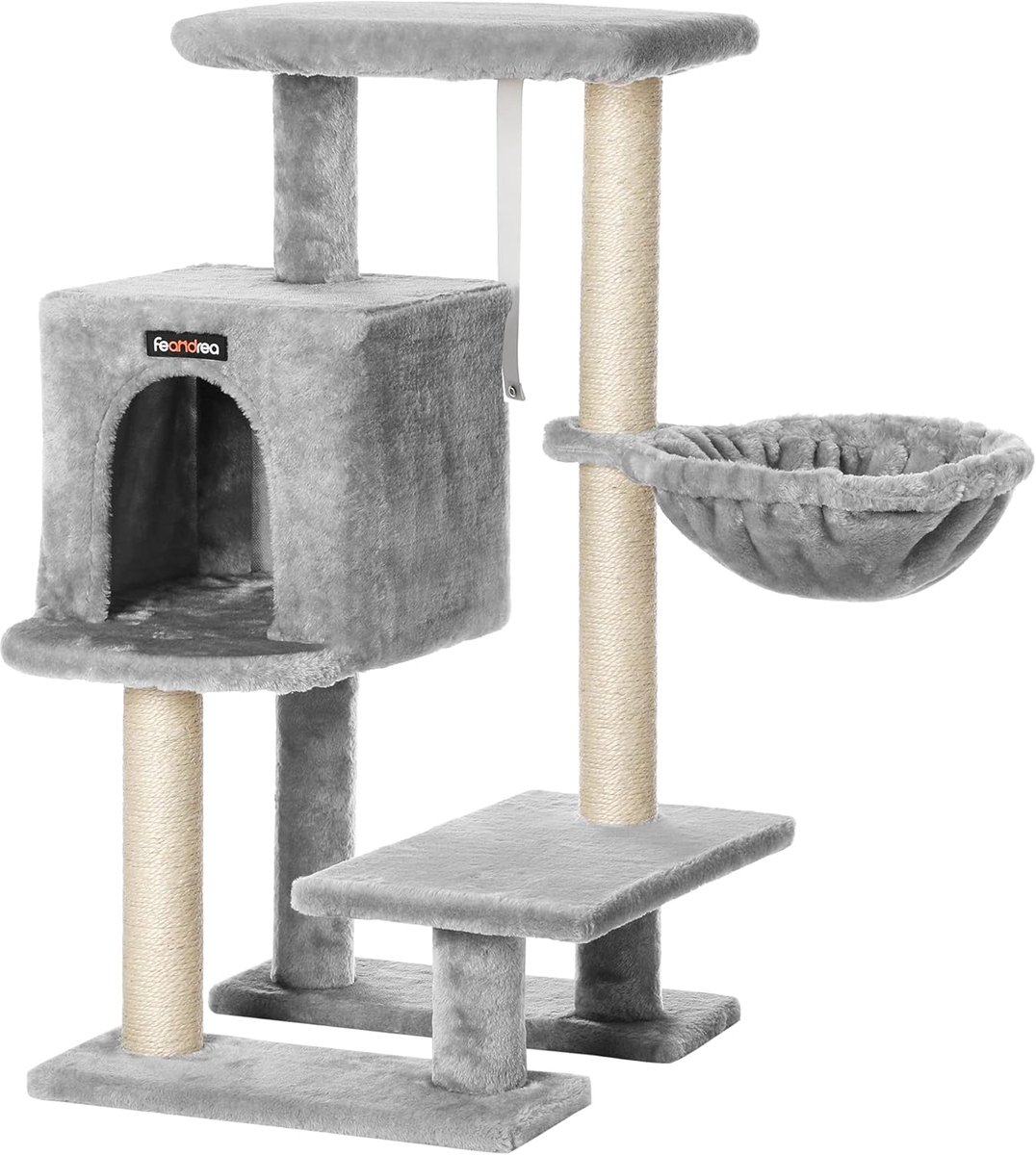 Krabpaal voor Katten - 110 cm -Klimpaal - Met grot en hangmat - Kattenmand - Meerdere Ligplaatsen - Sisal - Lichtgrijs - PCT52W