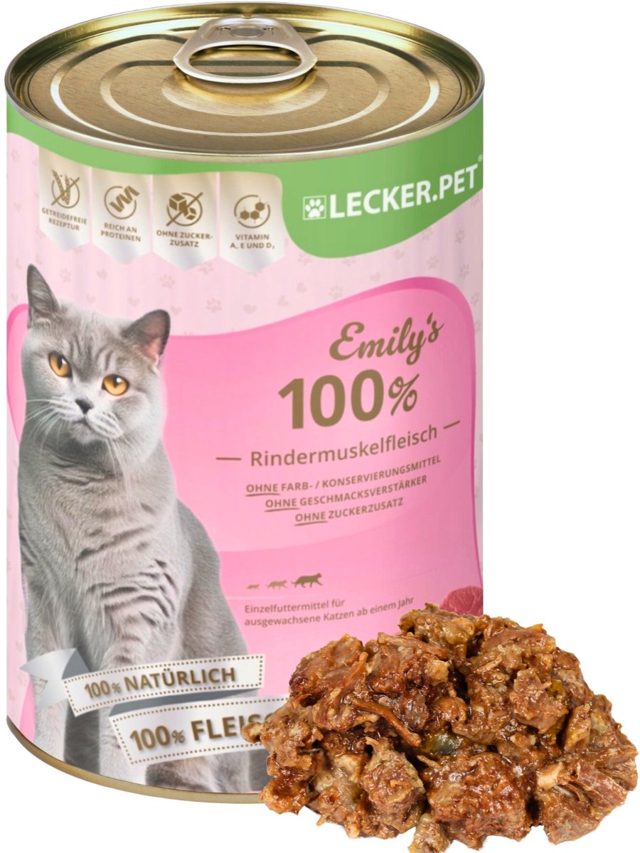 Lyra Pet 400 g Lecker.Pet® Emily's 100 % rundvlees spiervlees natvoer voor katten