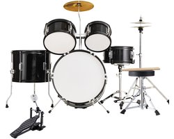 Kinderdrumset, 5-delig, 16-Inch Beginnersdrumstel met Verstelbare Kruk, Bastoms, Snare, Vloertrommel, Cimbalen, Hihatpedaal en Twee Paar Drumstokken