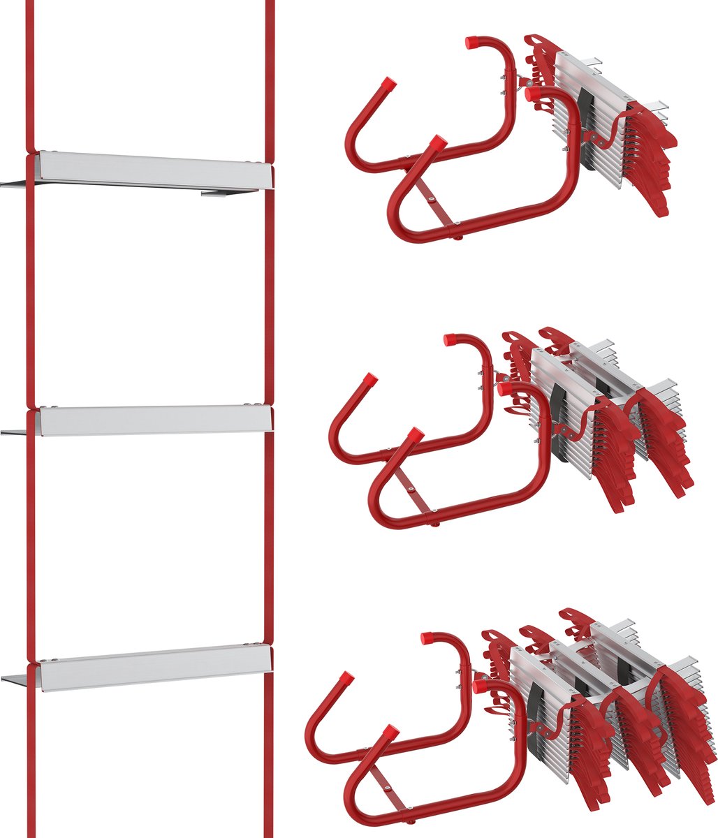 NAIZY Vuurvaste touwladder 7,5 m brandladder reddingsladder hangladder voor 3 stokken vluchtladder met intrekbare haak tot 450 kg dragen