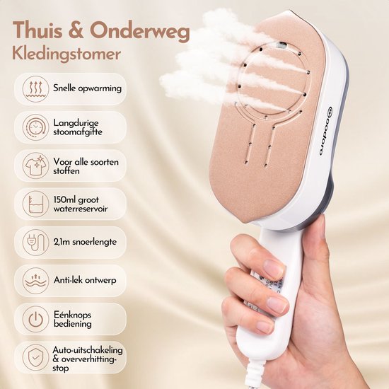 Stoomapparaat Kleding & Reisstrijkijzer - In 9s Warm - 2000W - Steamer - Mini Strijkijzer - Handstomer - 3 Stoomstanden - Krachtig - LCD Display - Woodoro