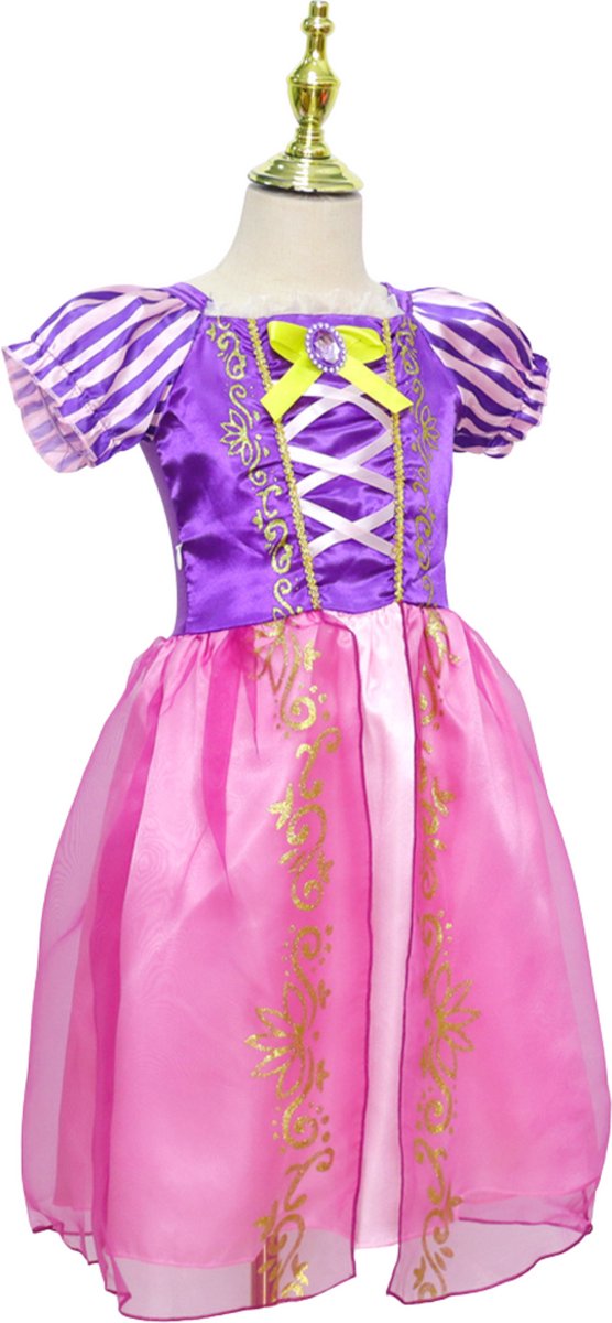 Joya Kids® Roze Prinsessenjurk meisje Korte Mouw | Verkleedjurken meisjes | Prinses jurk Meisje Roze en Paars | Met Kroon, Toverstaf, Handschoenen en Sieraden | Maat 120 — afbeelding 7