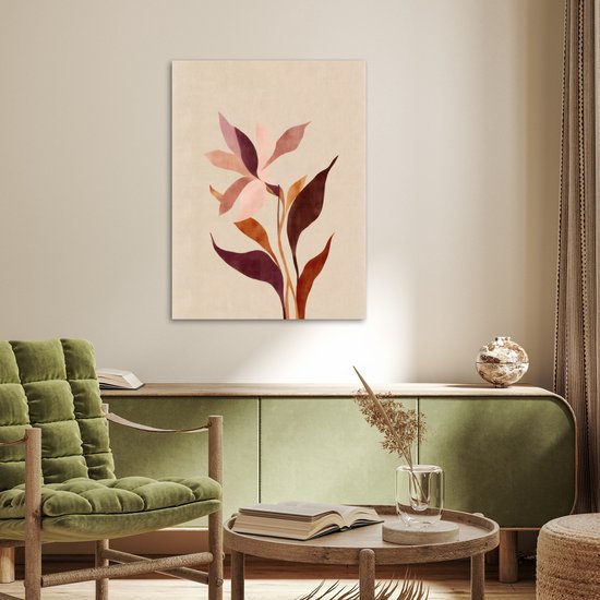 Affiche 60x80 cm - Fleurs - Feuilles - Minimaliste - Rose - Posters - Décoration chambre - Décoration murale salon - Décoration murale chambre