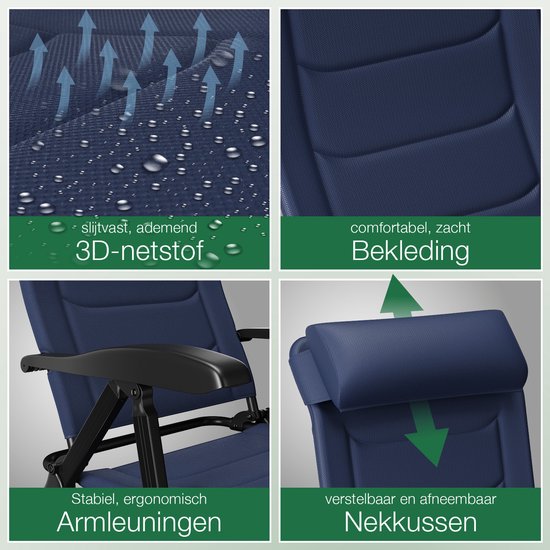 ELONEO Opvouwbare Campingstoel met Afneembare Voetsteun - Gewatteerde Aluminium Ligstoel voor Tuin en Balkon met Verstelbare Rugleuning (3D Vulling, Blauw) van Merkloos — afbeelding 3