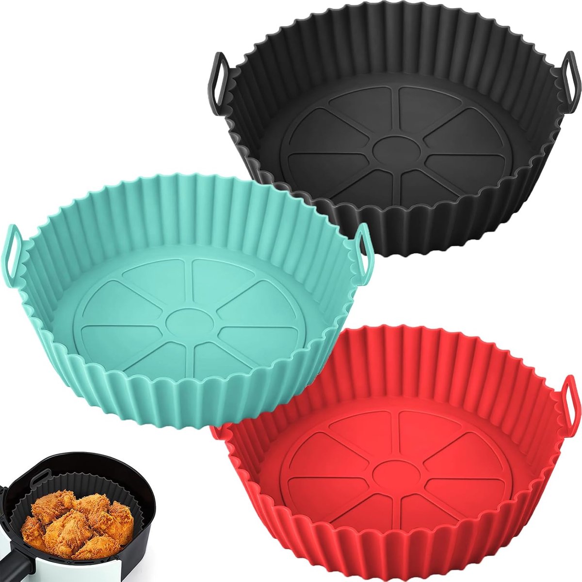 3 Stuks Siliconen Bakje - Siliconen vormen voor heteluchtfriteuse - Airfryer Accessoires - BPA Vrij - Herbruikbaar - Bakpapier Alternatief - Bakvorm - Anti Aanbak - Voor Airfryer, Oven, Magnetron, Cakevorm - Hittebestendig — afbeelding 1