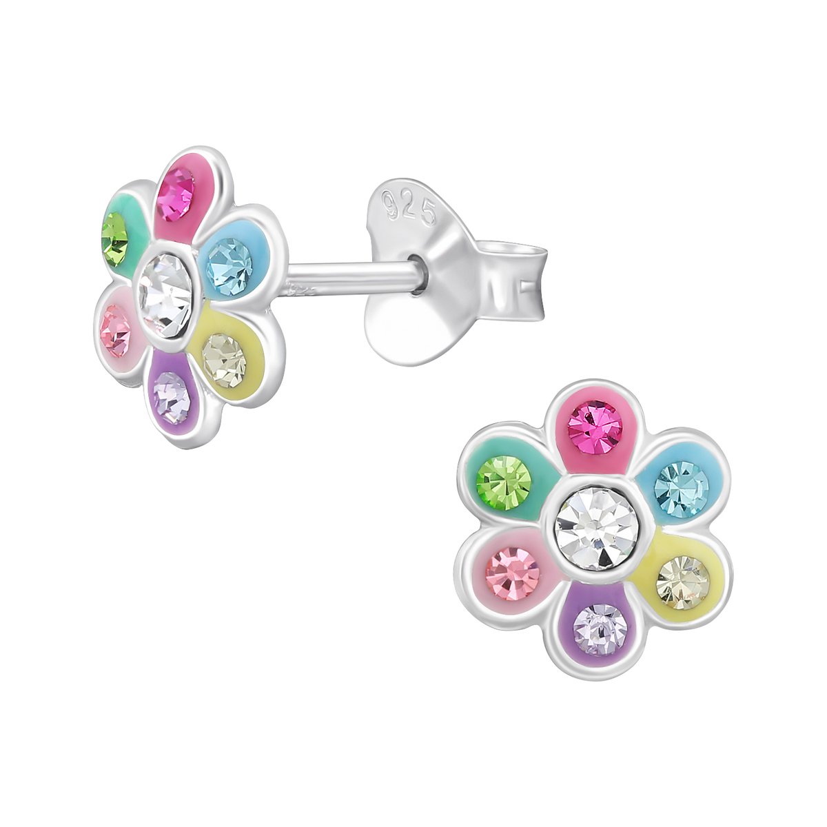 Oorbellen meisje bloem - zilver - glitter