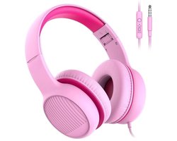 StayPowered Hoofdtelefoon - Veilig Geluid voor Kinderen - Volumeregelaar - Stereogeluid - Audio Sharing - Comfortabele Oorkussens - Ingebouwde Microfoon - Speciaal voor Kids - Zachte Eco-Lederen Oorkussens - Roze - Levering Sneller dan Aangegeven!