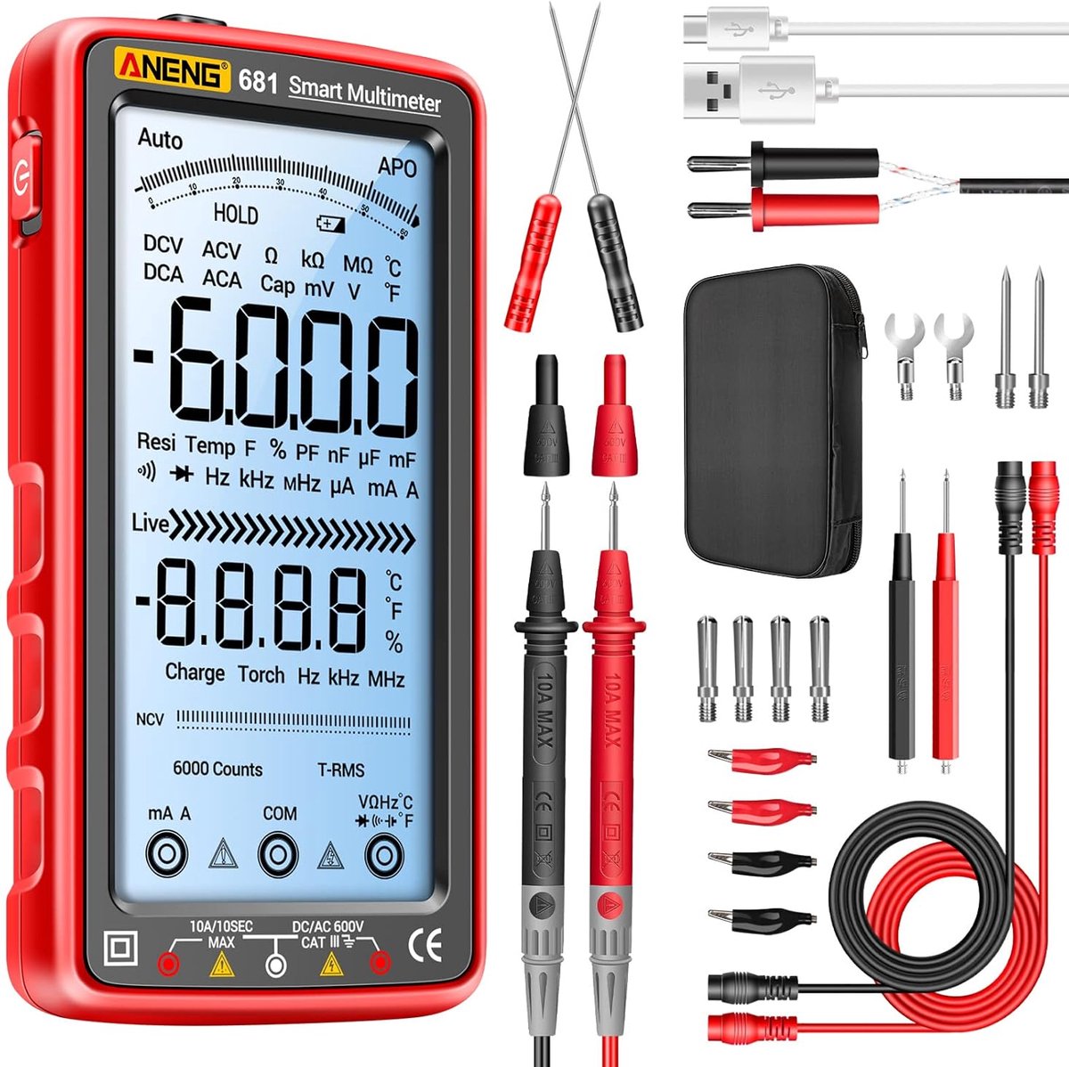 Digitale Multimeter met Oplaadbare Batterij en Contactloze Spanningsdetectie