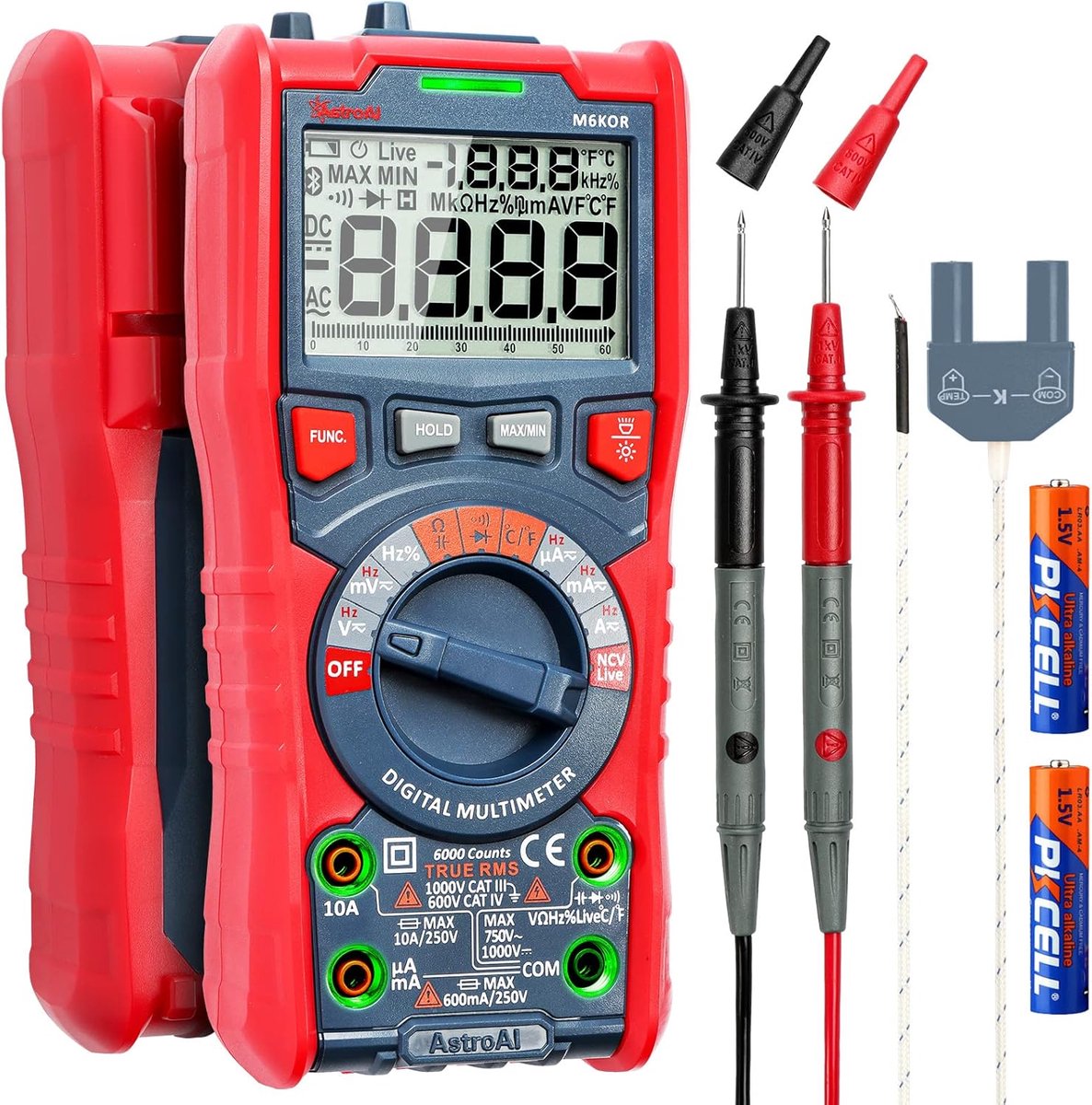 Digitale Multimeter TRMS 6000 Telt - Auto-Ranging Voltage Tester voor AC/DC Spanningsmeting, Capaciteit, Weerstand, Frequentie, Temperatuur en Continuïteit