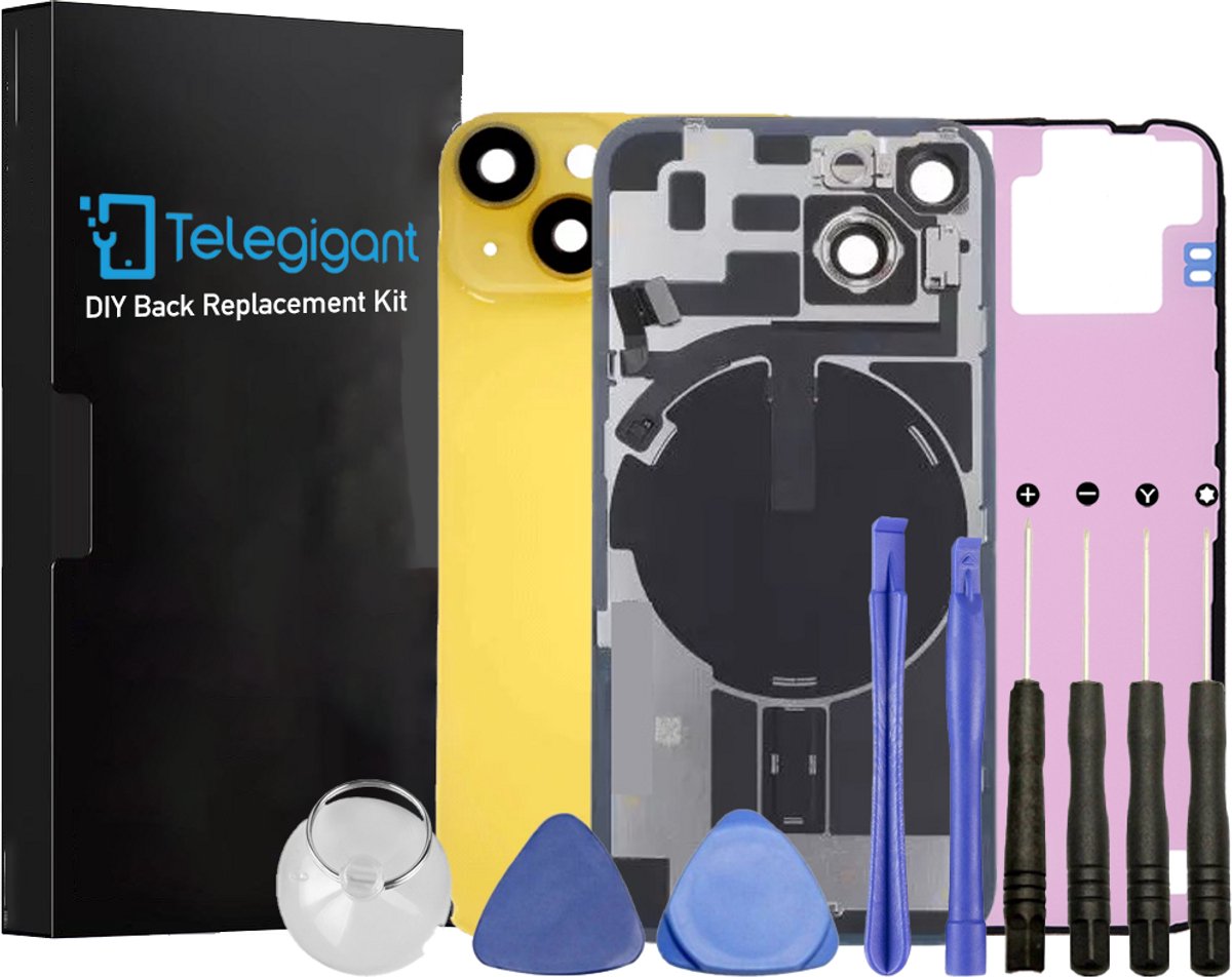 iPhone 14 Plus - Achterkant voor Reparatie - A+ Kwaliteit - met gereedschap en plakstrip - Kleur GEEL - Telegigant.nl
