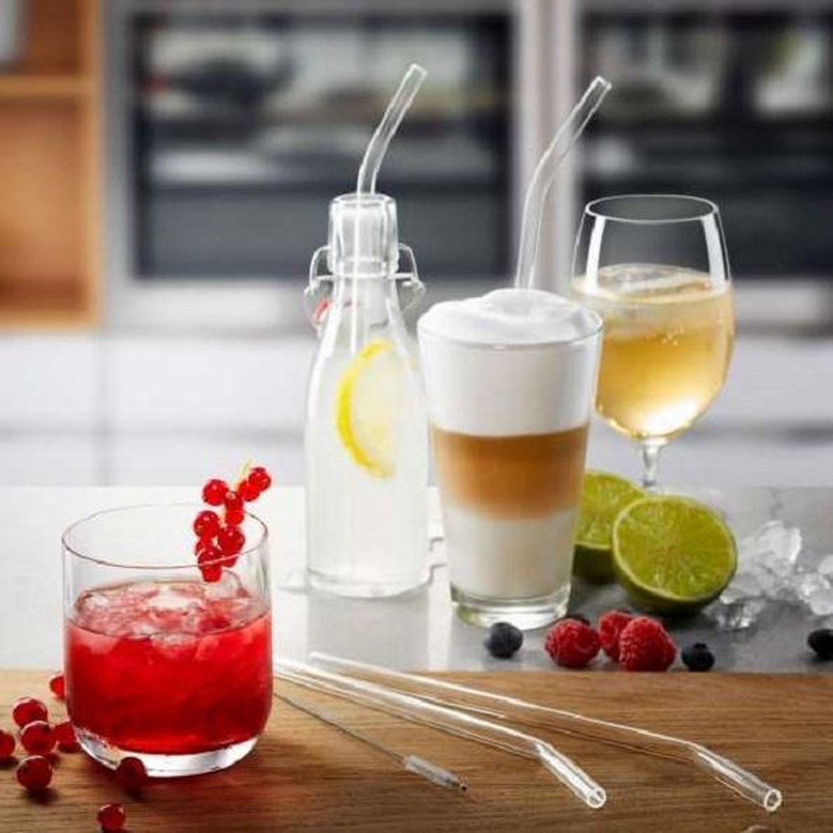 GEFU FUTURE Glazen Rietjes – Set van 4 – 23 cm – Borosilicaatglas – Inclusief Reinigingsborstel — cadeau in Koken & Dineren - foto 3