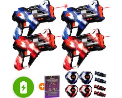 Oplaadbare Lasergame set voor Kinderen + Educatief Boekje met Strategieën! - 360° sensoren - Oplaadbaar - 4 Persoons Laser Tag Set met 4 Blasters en Vesten