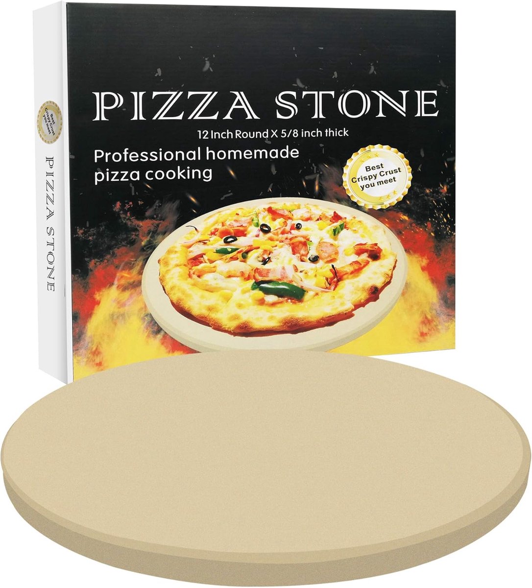 Ronde Pizzasteen 12 Inch - Zware Cordieriet Baksteen voor Oven en Grill - Thermisch Schokbestendig en Duurzaam