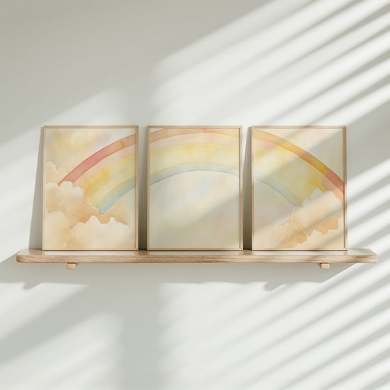FineArtia - Arc-en-ciel pastel dans un ciel de rêve - Set d'affiches - 3 pièces - 20 x 30 cm - Chambre de fille - Chambre d'enfant - Cadeau de naissance - Décoration Décoration murale - Décoration murale' enfant - Poster enfant - Sans cadre