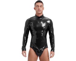 Bodysuit Lingerie Heren Lakleer - Clubwear - Rits - Catsuit - Zwart