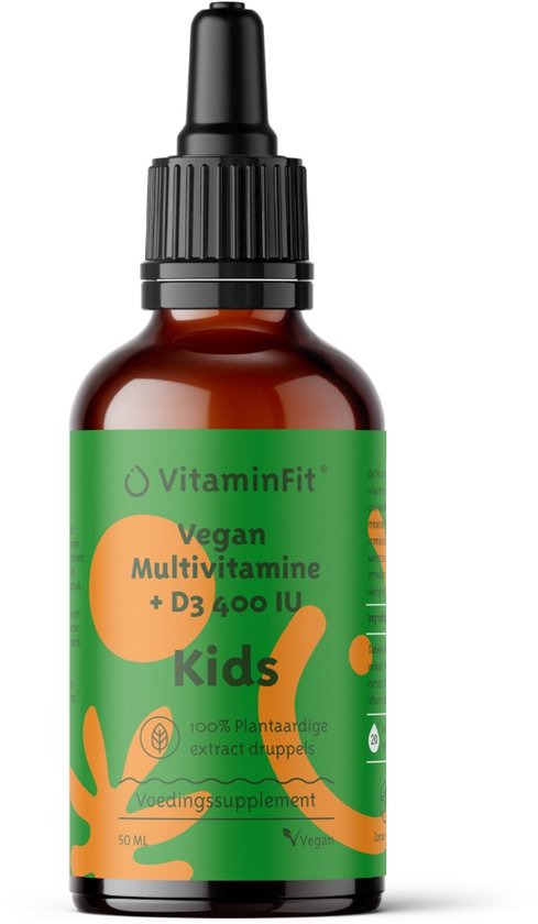 VitaminFit Multivitamine Kinder + D3 Druppels - 100% Natuurlijk & Plantaardig - Vloeibaar - 50 ML