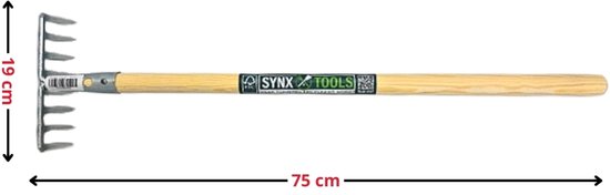 Synx Tools Tuinhark 8 tanden verzinkt - Bodembewerkers - Onkruidverwijderaar - Hark met steel - Totale lengte 75 cm van Synx Tools — afbeelding 2