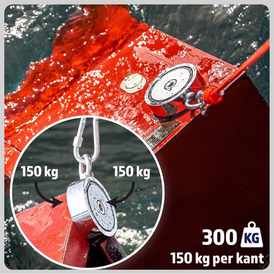 Magfishion Dubbelzijdige Magneetvissen Set 300 KG - Vismagneet - 20 Meter Lang Touw + Karabijnhaak met Schroefsluiting - Handschoenen - Borgmiddel - Magneetvissen Starterspakket - Magneet Vissen - Outdoor - Magneetvissen Kinderen