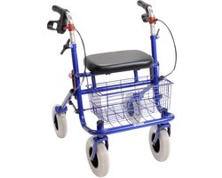 Premis Provo rollator – Rollator met zitje – Speciaal voor kleine volwassenen (37 cm) - Zithoogte 50 cm - max gebr. gew 100 kg - Metallic Blauw