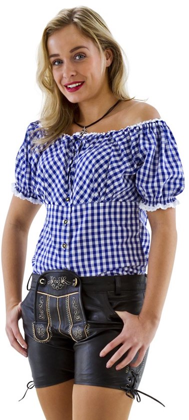 Oktoberfest - Dirndl Bloes Carmen - Blauw-wit - Maat XL