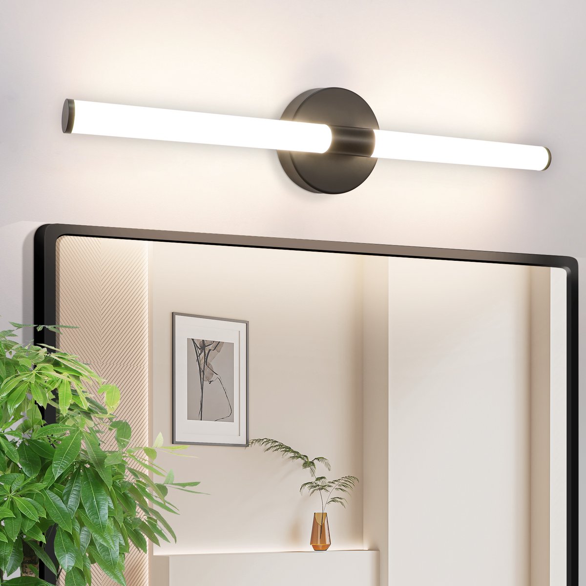 NETTLIFE LED Spiegellamp - zwart - badkamerlamp - L 60cm - 8W - 4000K neutraal wit - Badkamerverlichting - IP44 wandlamp - modern Spiegelverlichting - voor badkamermeubel | kelder | keuken