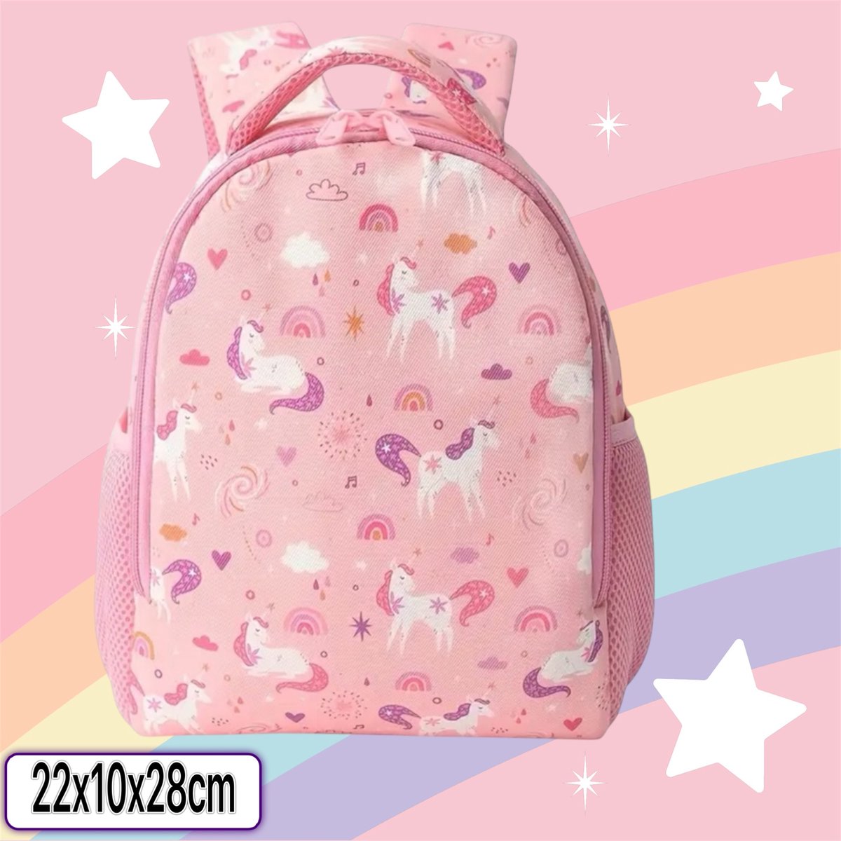Twenty Two™ schooltas voor meisjes | peuterspeelzaal/basisschool | rugtas voor kinderen | peuter | kleuter | lichtgewicht en verstelbare banden | schattige print unicorn rugzak | gymtas | cadeau voor meisjes | 22x10x28cm | roze-lila-lichtroze