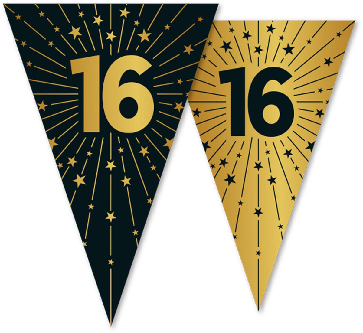 2x Vlaggenlijn 16 jaar zwart / goud 10 meter 2 zijdig bedrukt - Verjaardag Feestje Vlag Vlaggen Versiering Slinger Feestdecoratie Decoratie