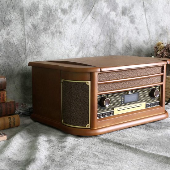 Denver Platenspeler met Speakers - DAB Radio CD Speler - Dubbele Cassette - FM Radio - Hout - MRD166