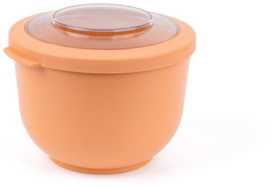Une seule boîte à lunch Amuse Tylla orange avec un couvercle transparent sur fond blanc.